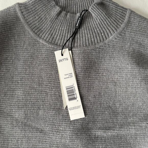 T Tahari Mock Neck Balloon Sleeve Sweater in Heather Grey Plus Size 2X - Picture 5 of 9